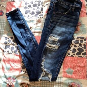American Eagle Outfitters Dark Blue Distressed Skinny Jeans